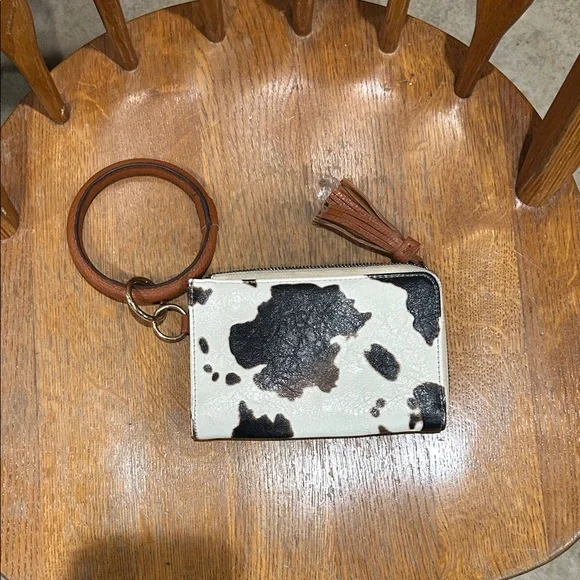 Cowhide Print Wristlet Card Holder - Brown & White - Picture 2 of 5